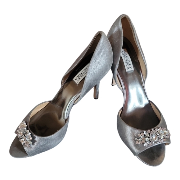 Badgley Mischka Women's Metallic Gray D'orsay Leather Holiday Heels Sz 10 - Picture 1 of 10